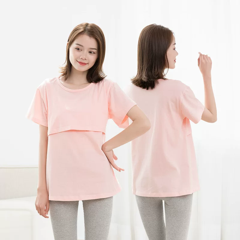 Maternity Nursing Short-Sleeve T‑Shirt, Hidden Nursing Flap, Loose Fit, L–XL