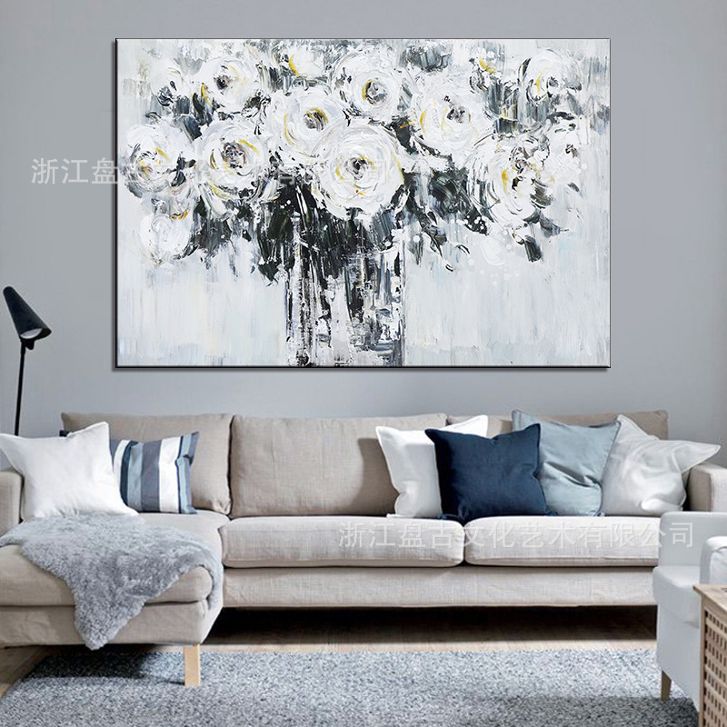 盘古原创油画 手工抽象花卉艺术油画高档手绘挂画横版抽象派