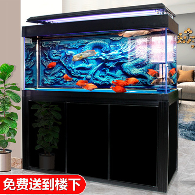 超白玻璃客龙鱼缸水族箱客厅家用屏风落地免换水中大型底滤金鱼缸|ms
