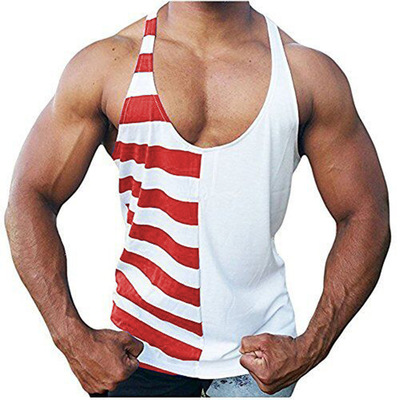 man Bodybuilding motion vest U.S.A national flag Fragmentation muscle summer Combed printing vest One piece On behalf of