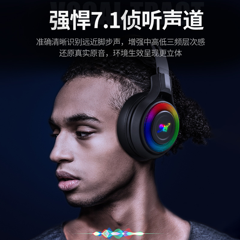 头戴式耳机台式机电脑7.1游戏金属RGB震动耳机LOL重低音电竞耳机