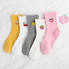 韓系卷邊水果中筒女月子襪夏季薄款 襪子 個性學生少女萌襪