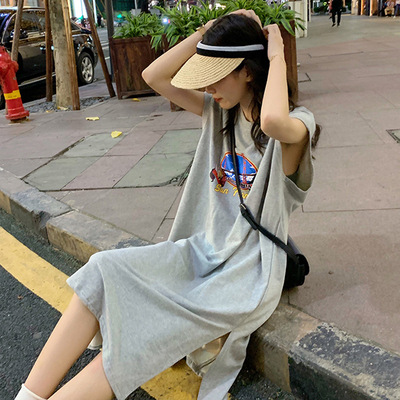 2021 new Korean women's vest T-shirt long skirt female original hood student shirt female summer vest dress