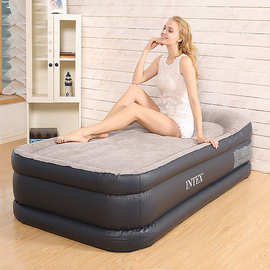 INTEX64132单人双层充气床加高户外便携植绒充气床垫内置电泵