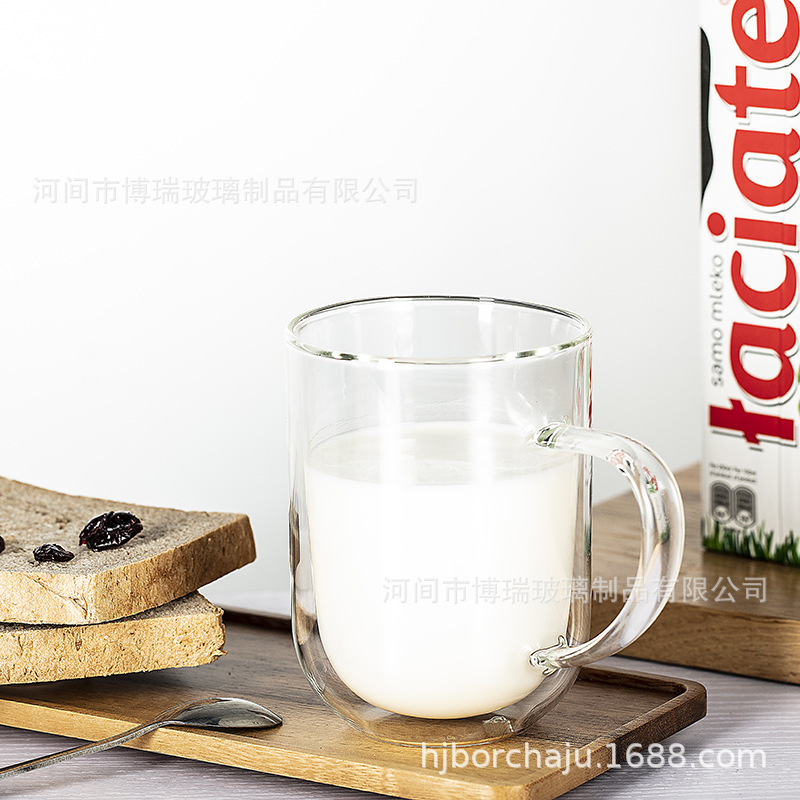 双层带把玻璃杯耐高温茶杯透明咖啡杯家用花茶杯玻璃果汁杯牛奶杯