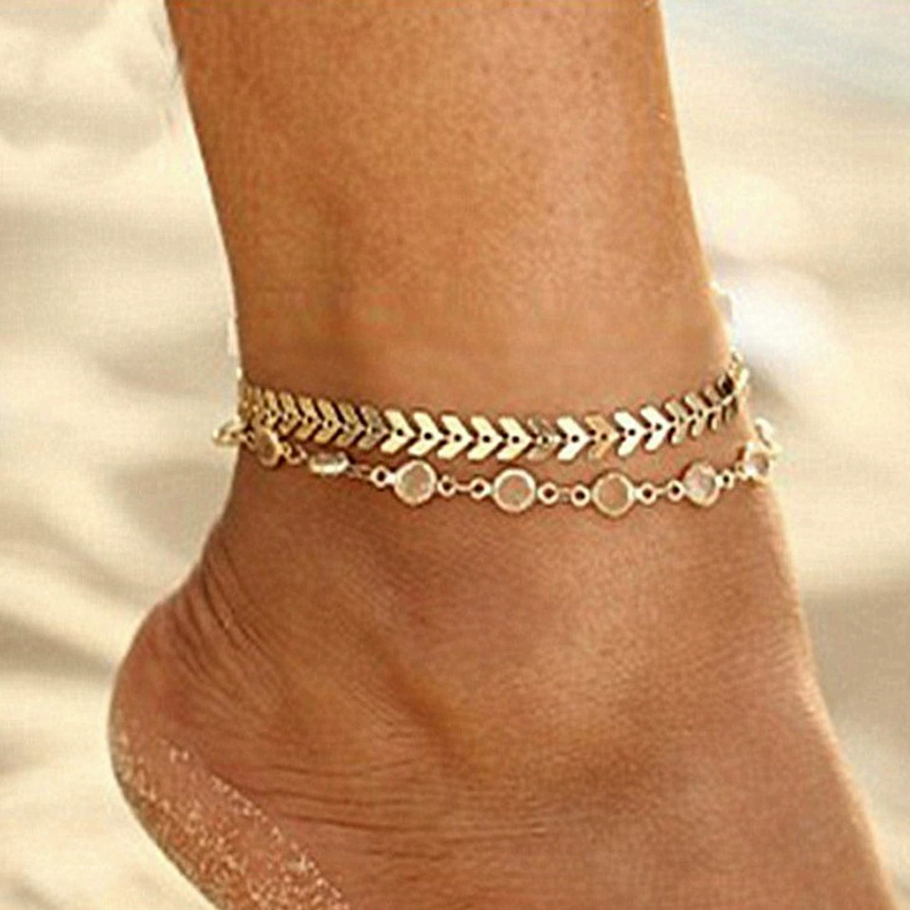 Анkle bracelet, fashionable retro accessory heart-shaped solar-powered, for import, simple and elegant design, European style