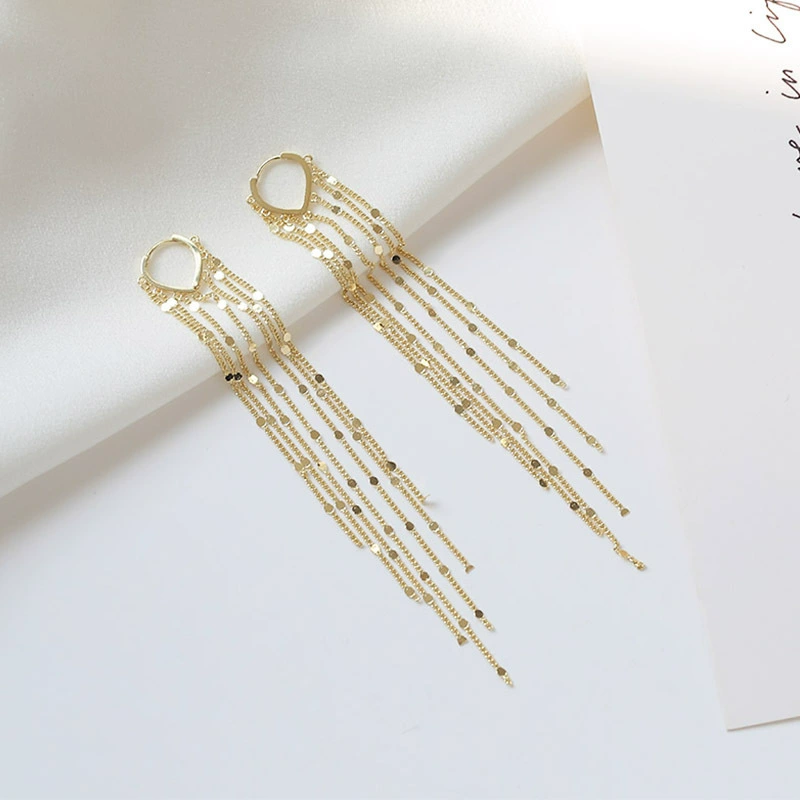 Серьги с кисточками, 14K белое золото, японский простой элегантный дизайн, лёгкий вес 0,03 кг