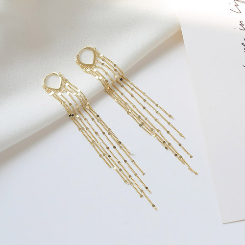 Japanese Korean geometric ear line temperament simple love ear buckle earrings long tassel 14K gold earrings wholesale