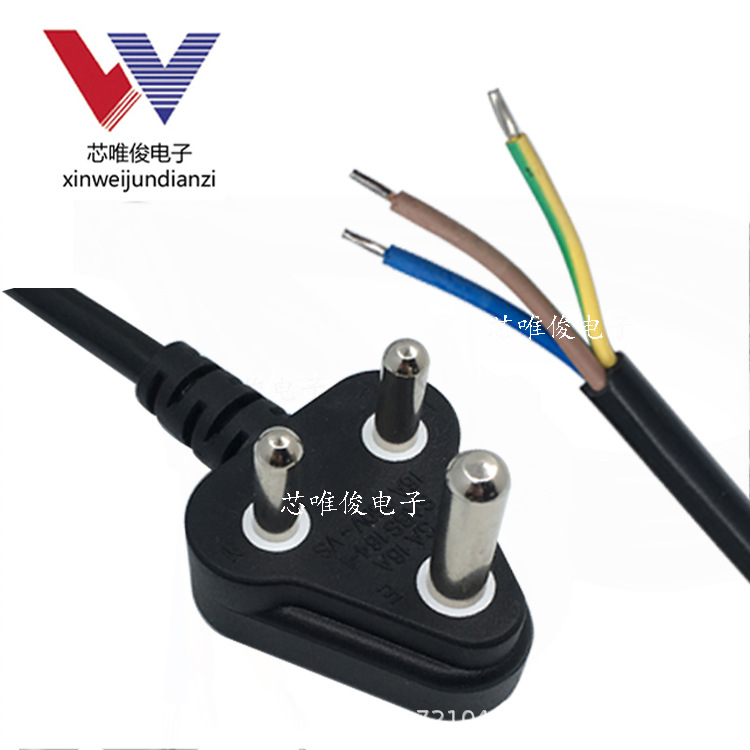 全铜1.5米 3*1.5平方南非标电源线插头 16A大南非印度三圆柱插头