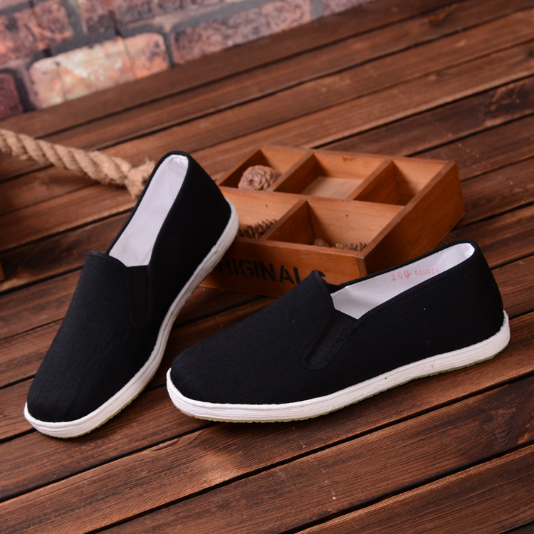 老北京布鞋男千层底透气黑色中老年鞋牛筋底舒适防滑爸爸休闲布鞋|ru