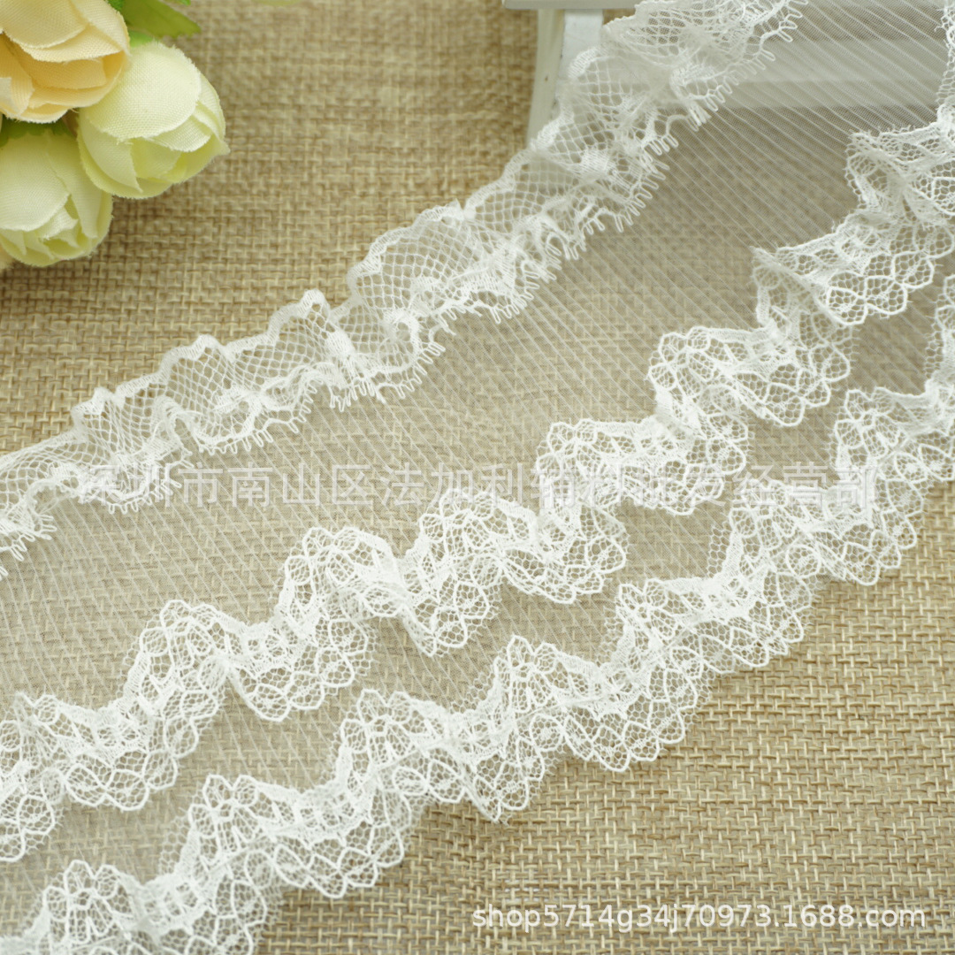 广州厂家睫毛蕾丝压风琴褶百褶花边服装辅料diy娃衣童装女装配饰