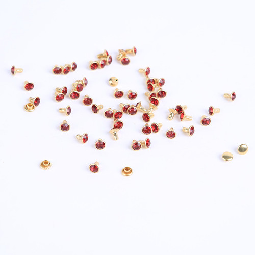 Gold Base Tube Drill Rivet with Rhinestones, Gold-Edged Diamond Rivet, Fashion Belt Accessory Components
