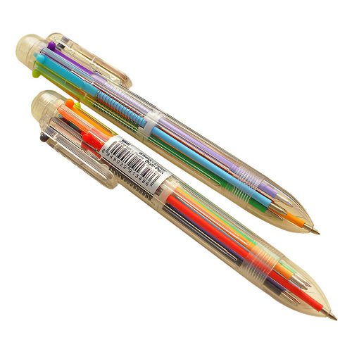 Korean creative stationery, cute multi-color ballpoint pen, transparent rod multi-function press colored oil pen, 6 refills