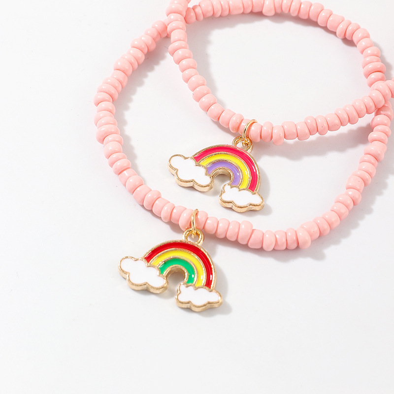 New Creative Pink Rice Beads Bracelet Temperament Alloy Rainbow Pendant Bracelet display picture 4
