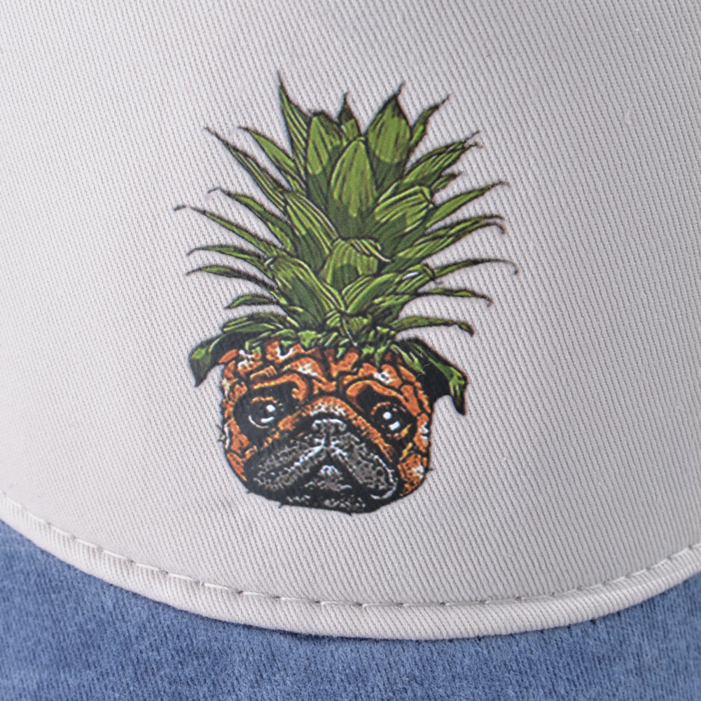 Cappellino da baseball in denim lavato con stampa ananas e cane, ideale per donna, primavera/estate, street dance, hip hop, coppia, taglia unica, regolabile, con becco d'anatra._voghion.com