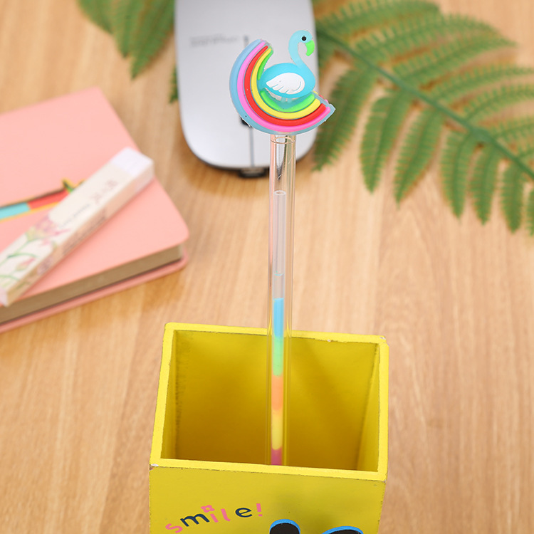 Coreano de dibujos animados unicornio fluorescente pluma de gel estudiante fluorescente marcador multicolor Flamingo color pluma de gel