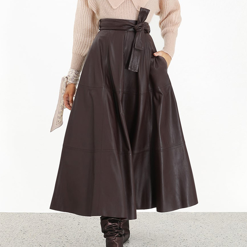 High-Waisted A-Line PU Leather Skirt - Image 5