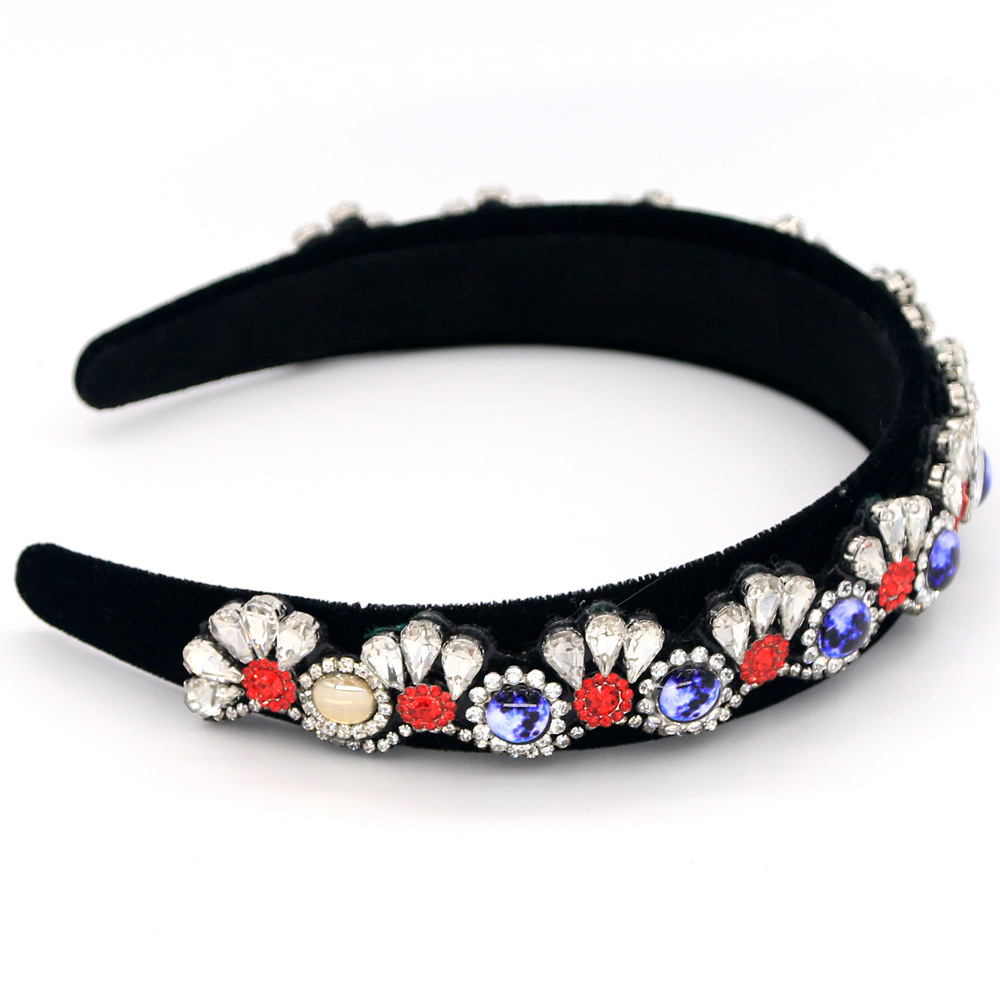 Hair Ornaments Tri-color Glass Rhinestone Headband Suede Peacock Handmade Christmas Headband Head Buckle Suppliers China Suppliers China display picture 9