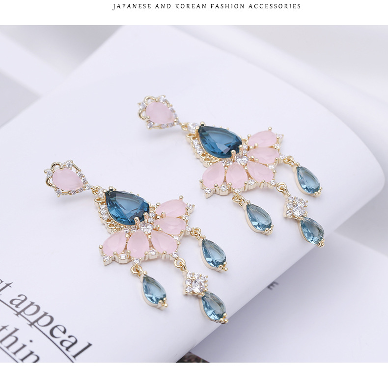 S925 Silver Vintage Color Zircon Protein Powder Long Heavy Industry Light Luxury Earrings display picture 3