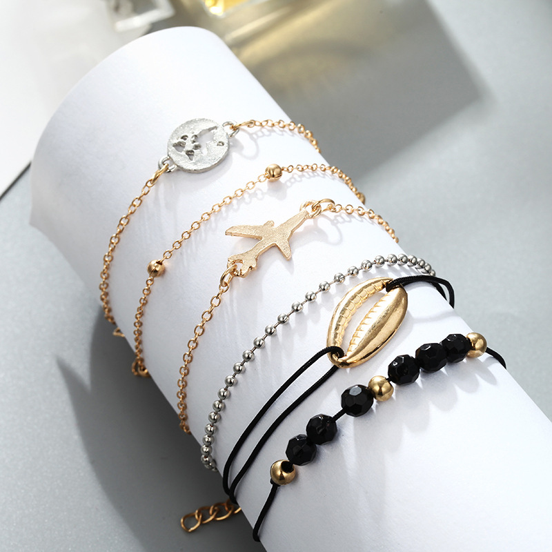 Nihaojewelry Fashion Shell Airplane Map Bead Chain Alloy Set Bracelet Jewelry Wholesale display picture 1