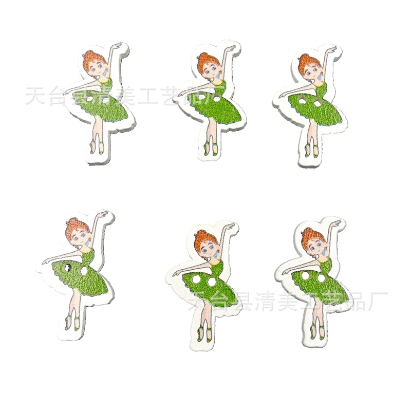 Fondo blanco pintado de dibujos animados niña de ballet de madera de dibujos animados bailarina niña botón 50 un paquete
