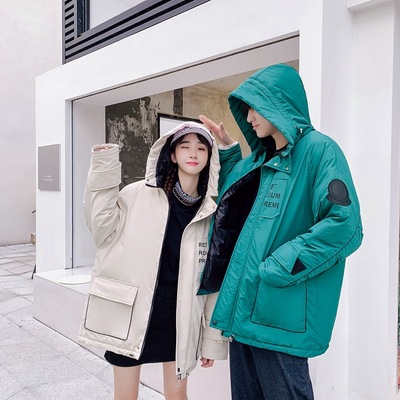 實拍寬松bf夾克工裝港風外套秋冬休閑百搭初中學生情侶短款棉襖潮