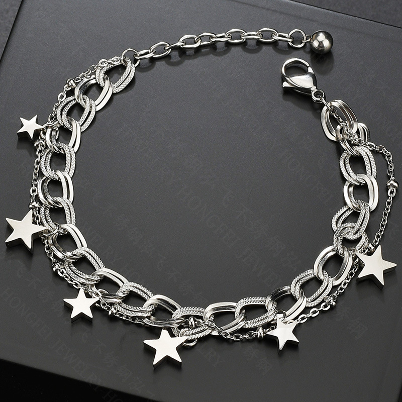 Pulsera De Acero De Titanio Estrella De Cinco Puntas Lisa Y Salvaje display picture 2