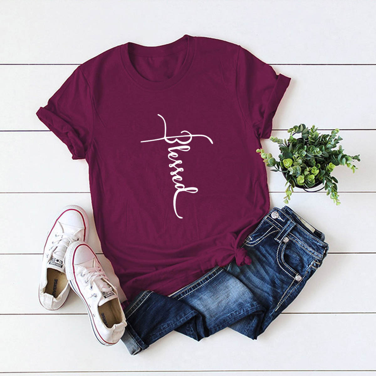   Blessed letters comfortable short-sleeved female T-shirt NSSN3359