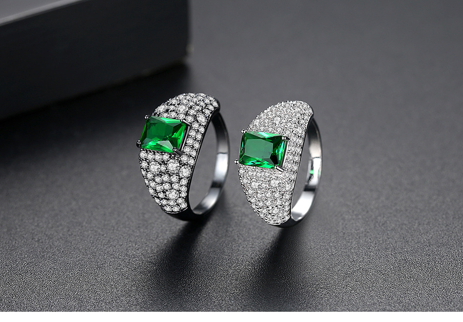 Moda Pavé Principal Piedra Verde Anillo Damas display picture 3