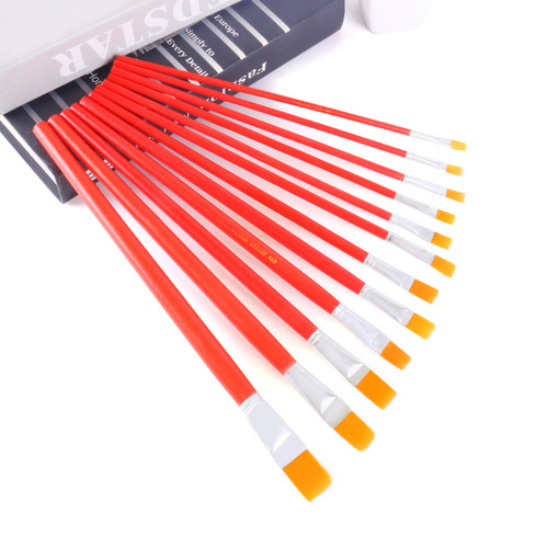 1-12 red rod nylon hair oil paint brush gouache acrylic painting pen row pen set wooden brush