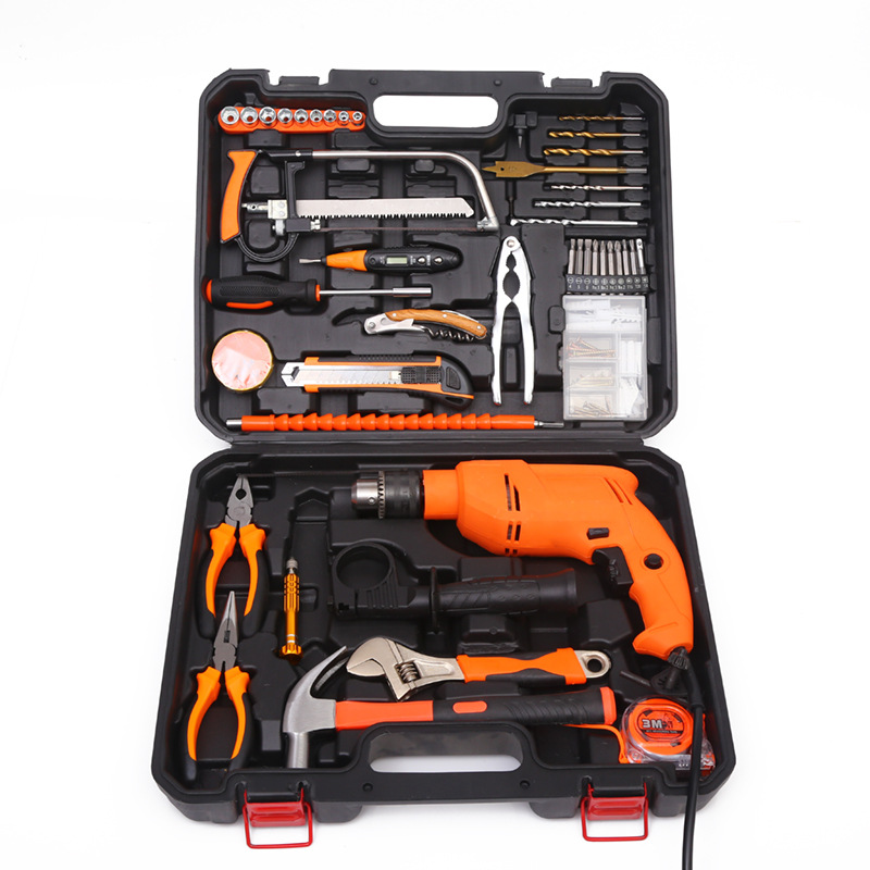 Taladro de mano para el hogar multifunción taladro de impacto traje taladro eléctrico pequeña caja de herramientas conjunto pistola de mano taladro personalización