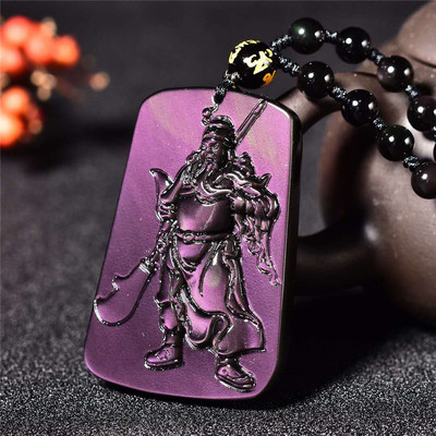 Pure natural Obsidian Broadsword Guan Yu Pendant Men's Domineering Lucky JACKPOT Exorcise evil spirits Transport Safety