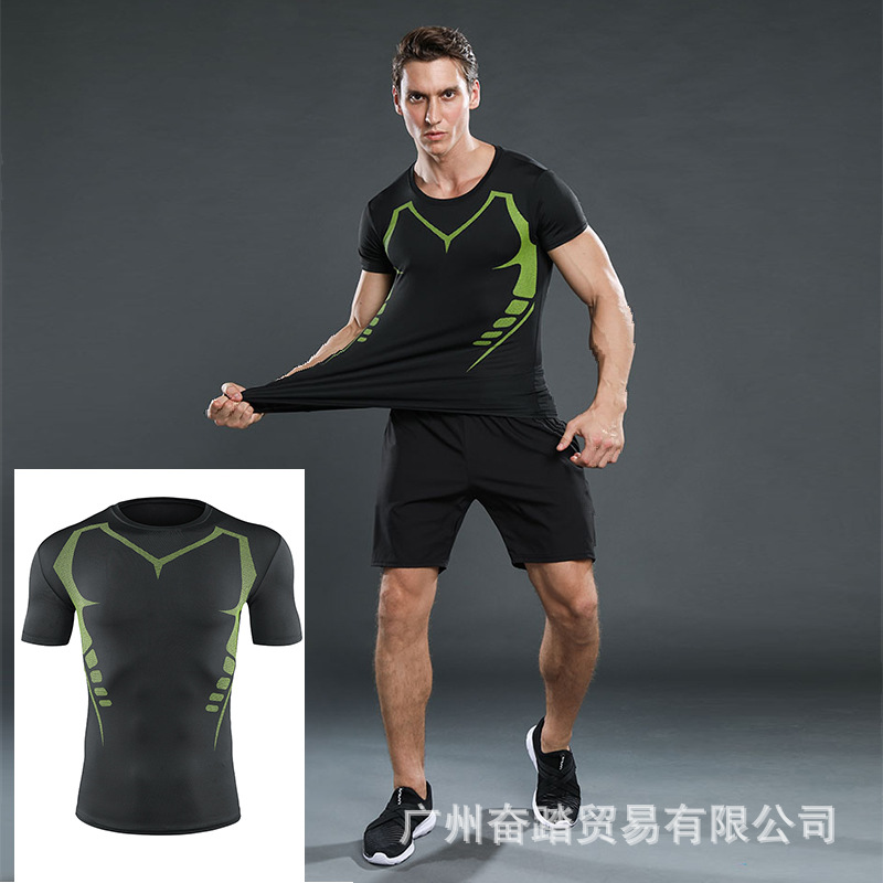 motion Tights Fitness wear Short sleeved Quick drying run Basketball train T-shirt vest Bodybuilding clothes