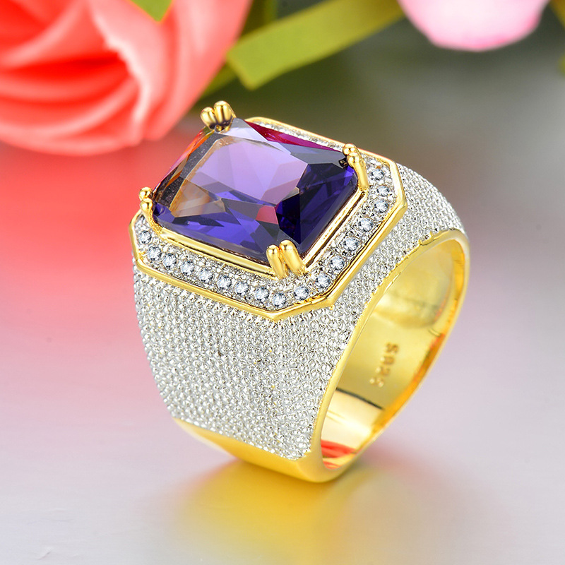 Retro Exaggerated Square Brass Inlay Artificial Gemstones Wide Band Rings display picture 2