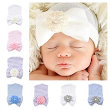 歐美新生兒胎帽毛線花朵蝴蝶結套頭帽嬰幼兒針織帽 醫用寶寶帽子