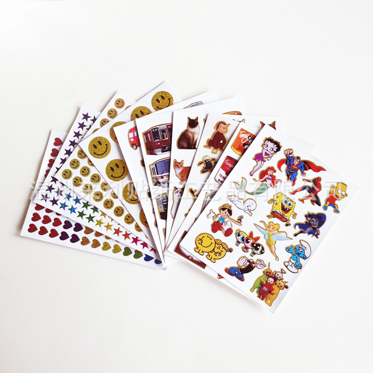 印刷logo商标彩色圆形不干胶透明pvc贴纸卡通动漫烫金贴纸批发