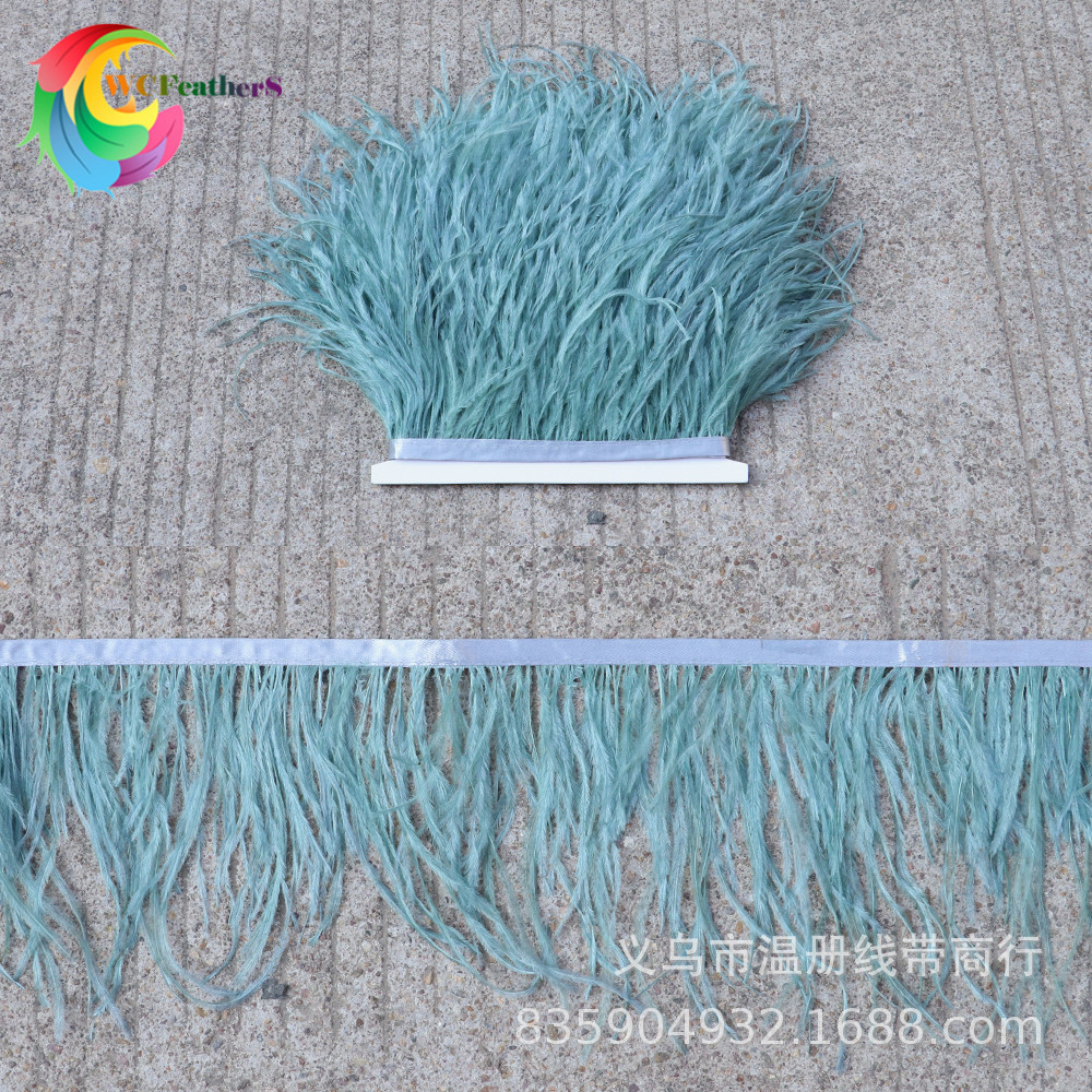 温册现货批发 10-16CM奶白色鸵鸟毛布边婚纱晚礼服裙边10米一包详情图13