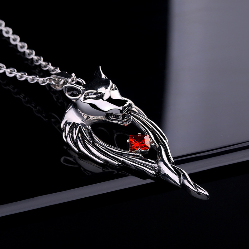 Accessory Design Wolf Pendant for Men's Red Zircon Leopard Head Necklace_voghion.com