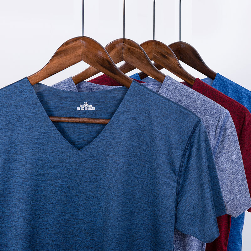 冰丝无痕短袖t恤男V领薄款夏季青年修身弹力运动速干半袖体恤汗衫|ms