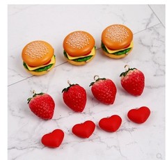 DIY飾品配件 食玩仿真立體草莓紅色小草莓漢堡愛心鑰匙扣掛件
