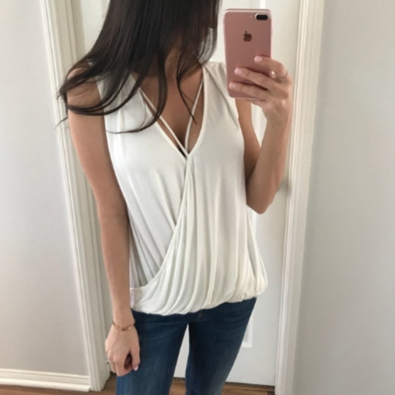 Fashion Europe And America Summer Suspender Y-shaped Open Chest Sleeveless Nightclub Sexy T-shirt Women