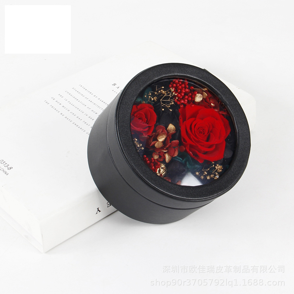 520新款皮质开窗鲜红包装盒  永生花礼品盒  创意精美展示盒