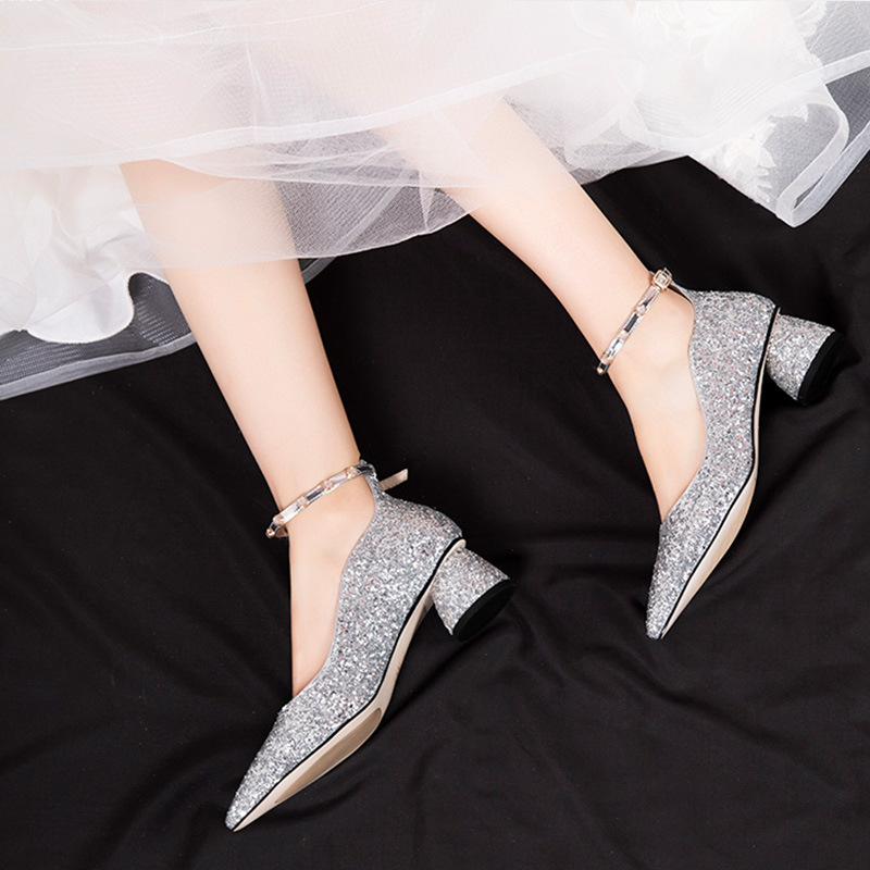2019 new pattern marry shoes Wedding shoes Bridesmaid High-heeled shoes Bridal Shoes Stiletto girl Single shoes