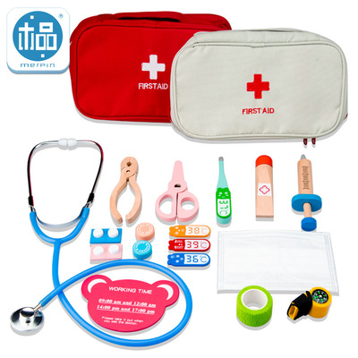 Cross border wooden  children outdoors simulation first aid Medical bag doctor Early education study Play house Cloth bag suit Toys