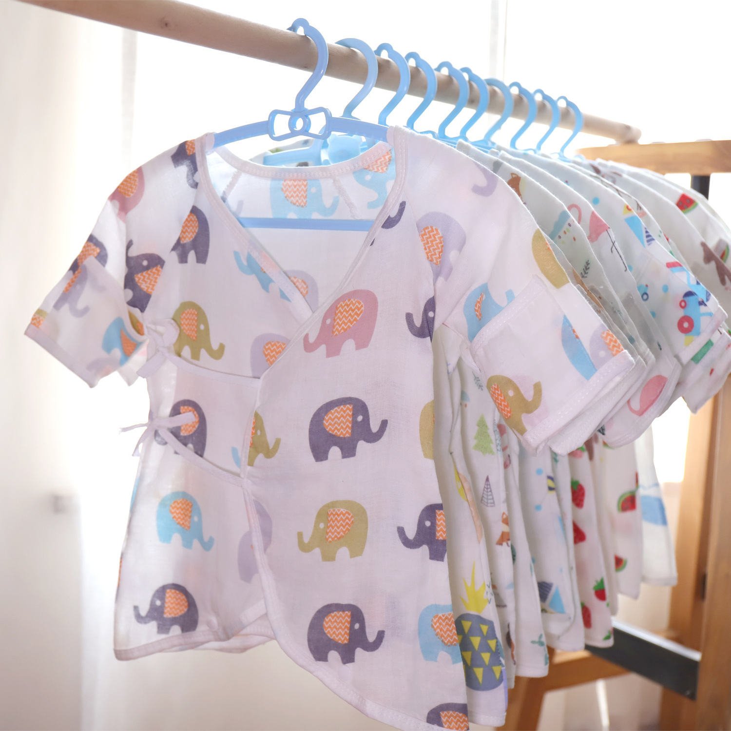 宝宝蝴蝶衣连体衣和尚服新生儿婴幼儿夏款长袖纱布棉质哈衣包手款|ms