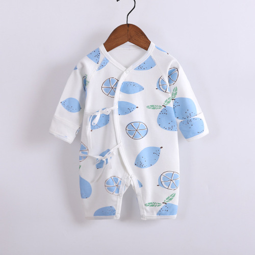 Baby long-sleeved pure cotton butterfly clothing newborn lace-up crawl clothing cartoon printed jumpsuit baby four-season monk clothing