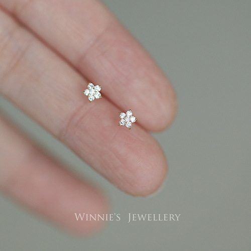 S925 sterling silver plated 14k gold star earrings full diamond mini five-pointed star small flower versatile personalized earrings for women