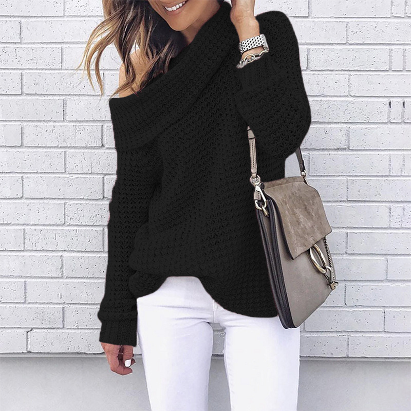 eaby AliExpress Otoño 2025 Ropa Nueva para Mujer Suéter de Punto con Hombros Descubiertos Estilo Europeo y Americano Suéter Irregular para Mujer