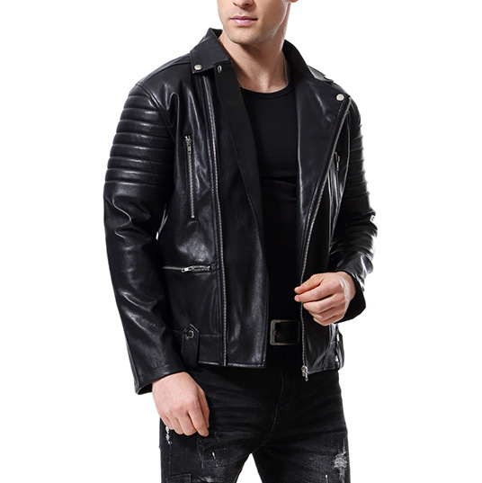 Men's Punk Motorcycle Leather Jacket With Multi Zip Detail_voghion.com