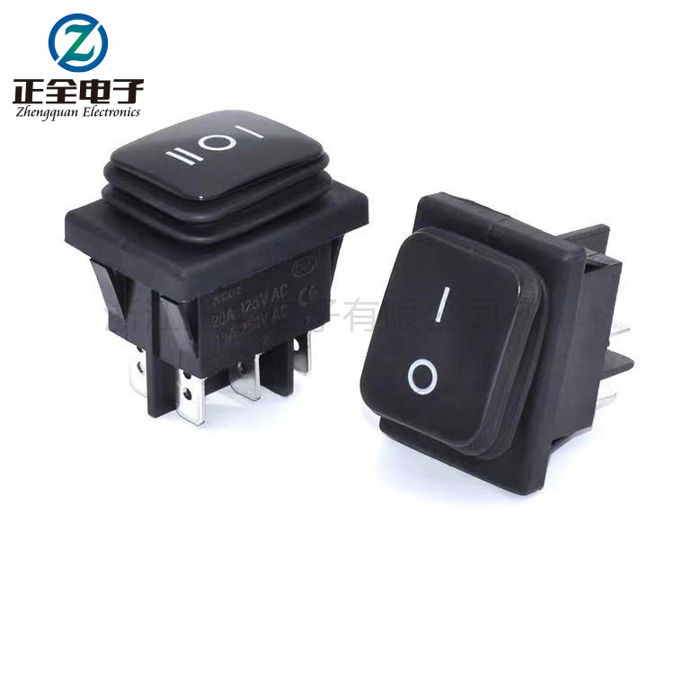 厂家直销；船型开关KCD4 四脚全黑防水防尘连体翘板开关电源开关